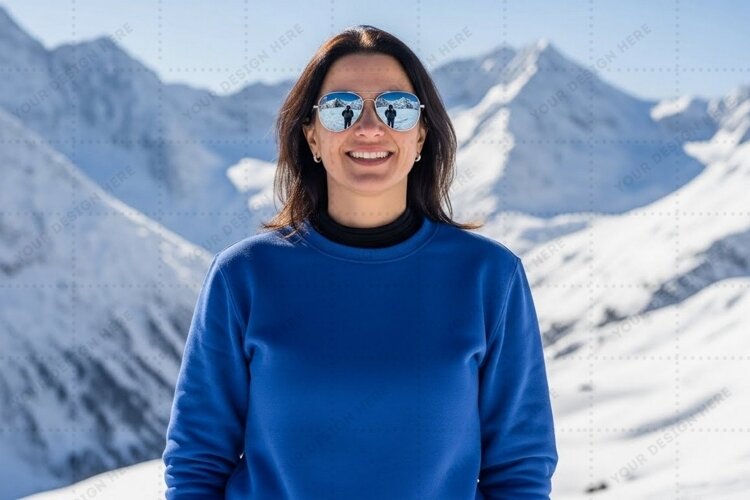 Blue snowy mountain landscape T-shirt Mockup Design example image 1