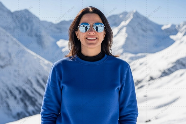 Blue snowy mountain landscape T-shirt Mockup Design