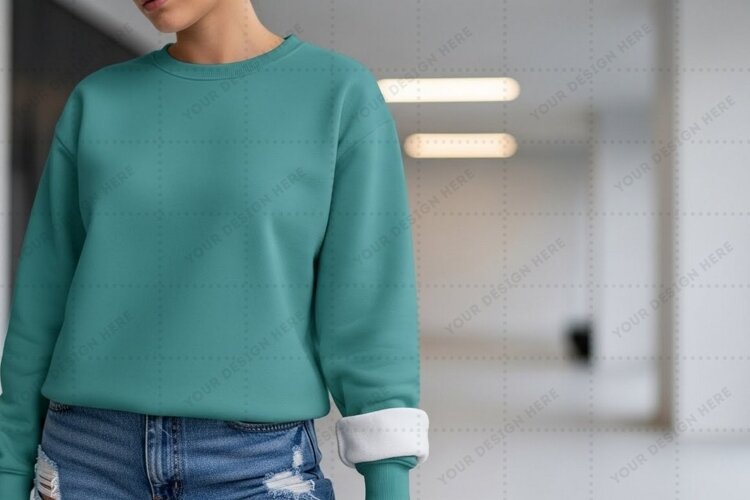 Teal crew neck T-shirt Mockup Design example image 1