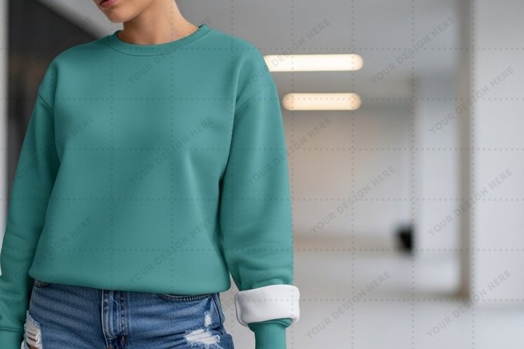 Teal crew neck T-shirt Mockup Design