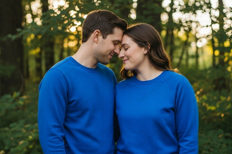 Couple matching blue T-shirt Mockup Design