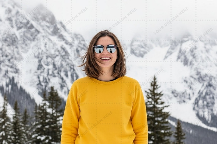 Bright yellow snowy mountain landscape T-shirt Mockup Design