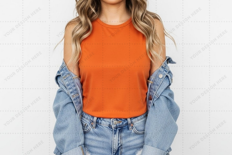 Bright orange cold shoulder T-shirt Mockup Design