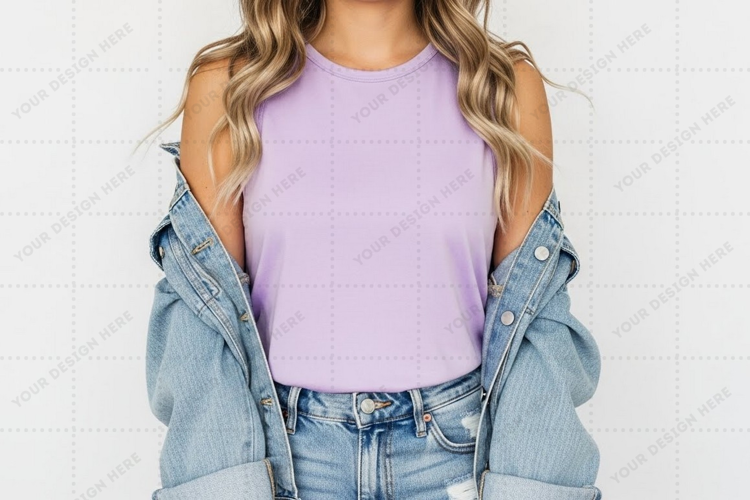 Lilac denim jacket T-shirt Mockup Design