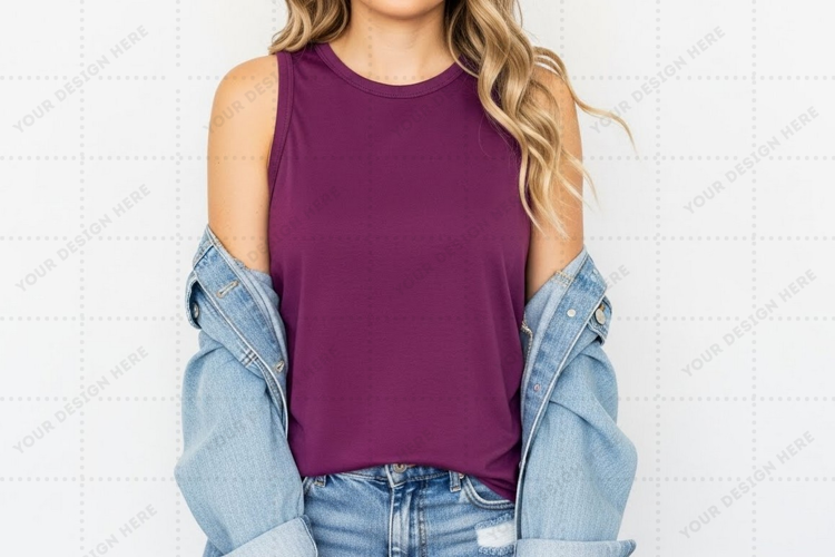 Purple sleeveless T-shirt Mockup Design