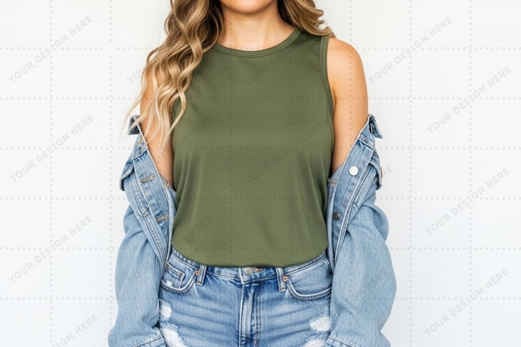 Olive green cold shoulder T-shirt Mockup Design
