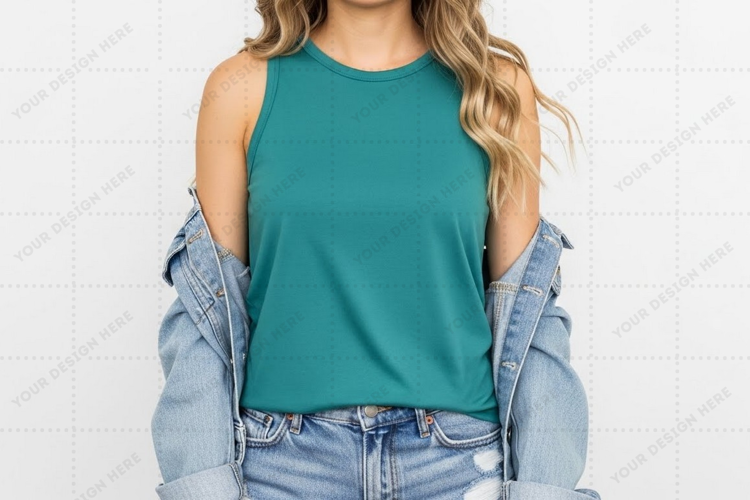 Teal tank top T-shirt Mockup Design