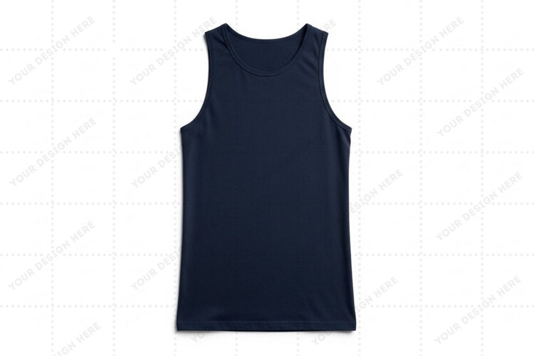 Navy blue sleeveless T-shirt Mockup Design example image 1