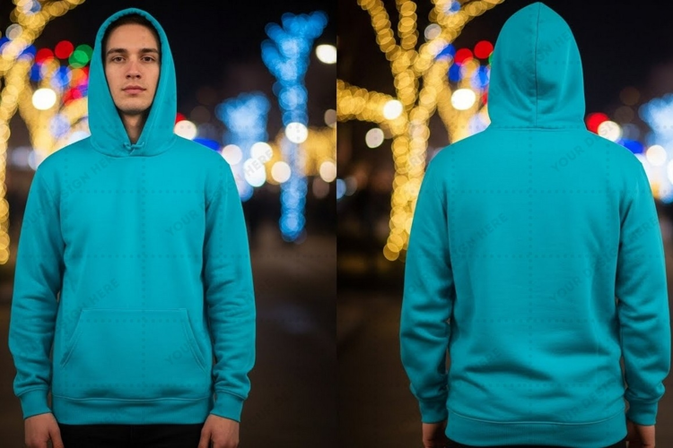 Turquoise hoodie T-shirt Mockup Design