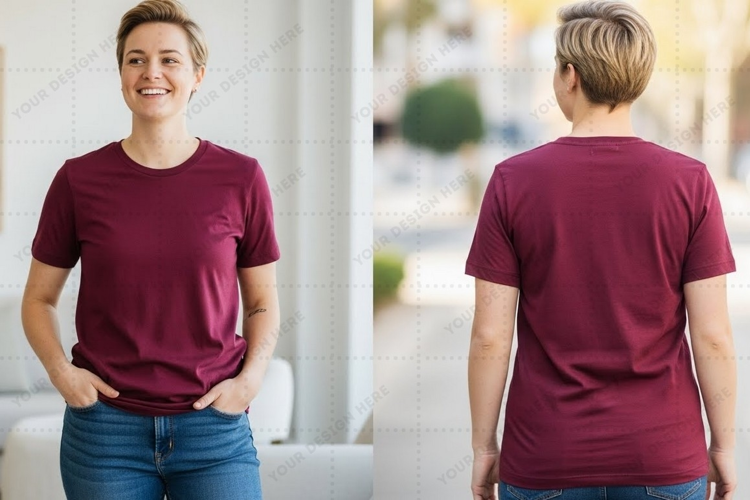 Women's maroon T-shirt Mockup Design
