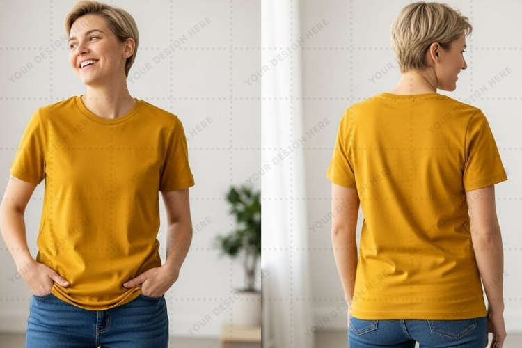 Mustard yellow T-shirt Mockup Design