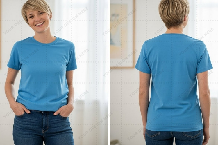 Women's blue T-shirt Mockup Design