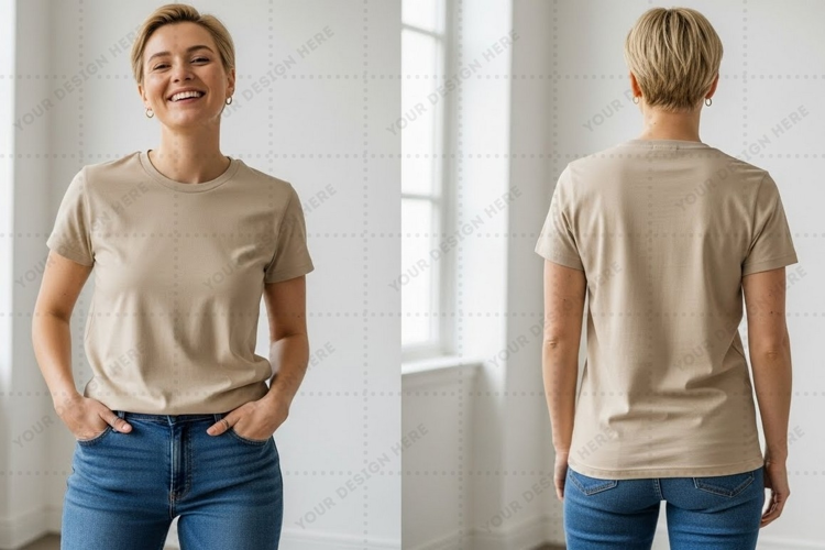 Casual beige T-shirt Mockup Design