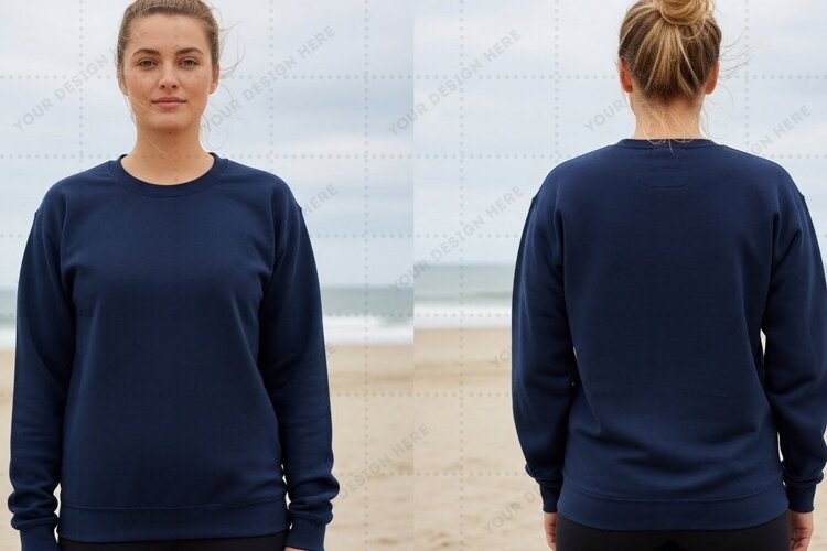 Navy blue long sleeve T-shirt Mockup Design example image 1