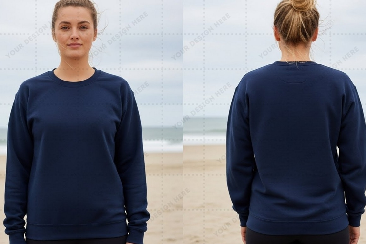 Navy blue long sleeve T-shirt Mockup Design
