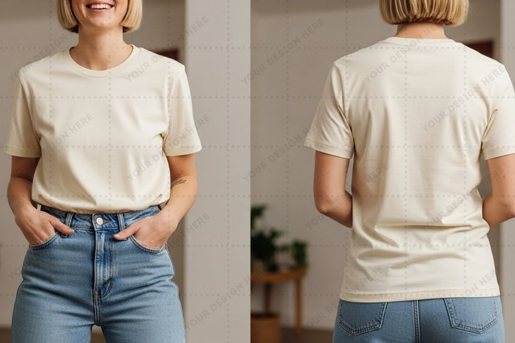 Classic crew neck T-shirt Mockup Design