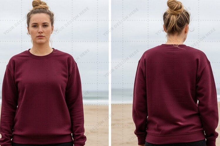Burgundy long sleeve T-shirt Mockup Design example image 1