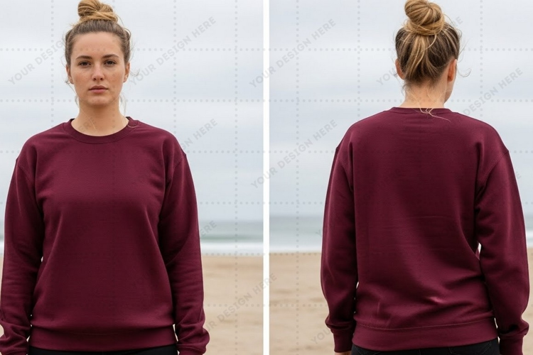 Burgundy long sleeve T-shirt Mockup Design