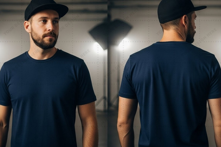 Men's navy blue T-shirt Mockup Design