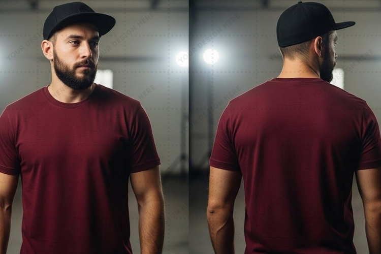 Men's burgundy T-shirt Mockup Design