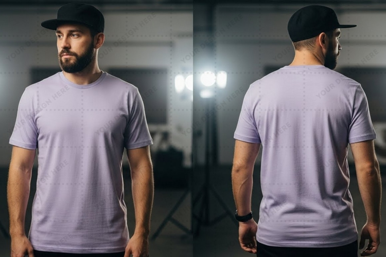 Men's casual light purple T-shirt Mockup Design