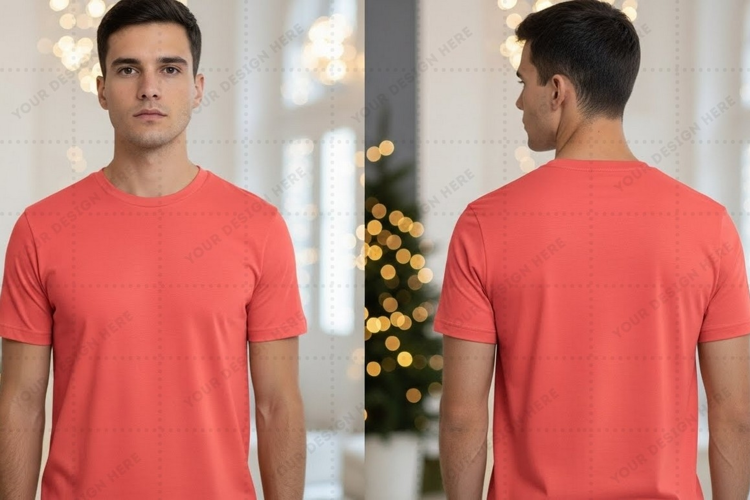 Men's red crew neck T-shirt Mockup Design