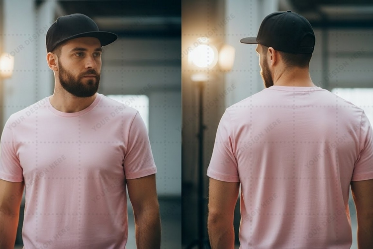 Men's pink T-shirt Mockup Design