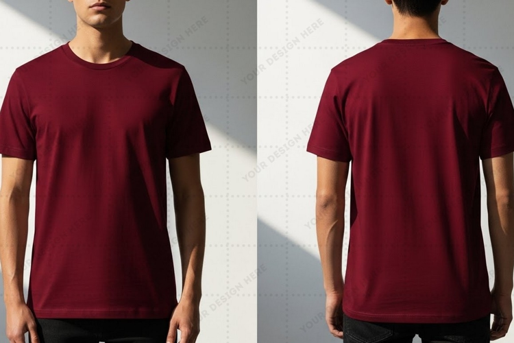 Men's burgundy crew neck T-shirt Mockup Design
