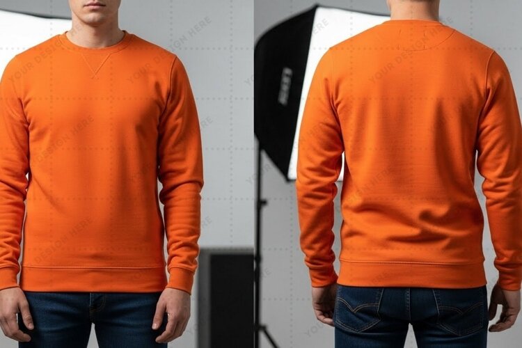 Bright orange long sleeve T-shirt Mockup Design example image 1