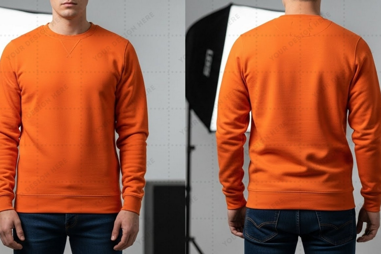 Bright orange long sleeve T-shirt Mockup Design