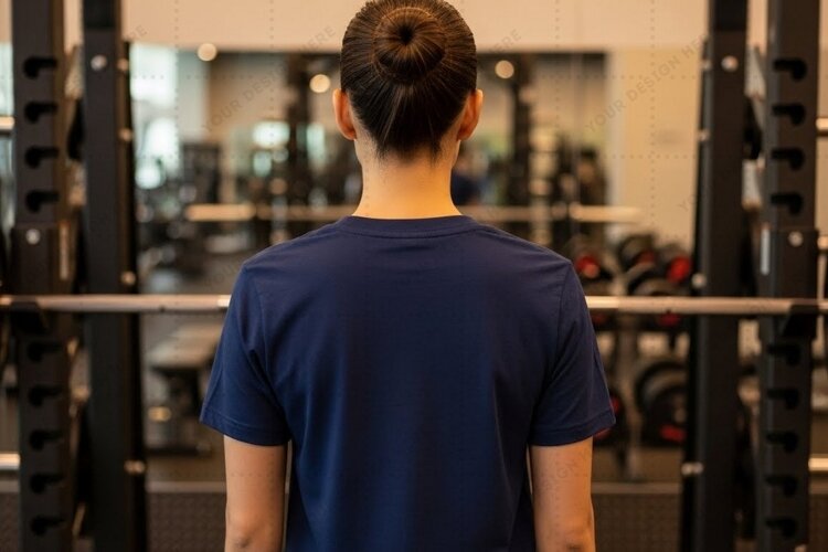 Navy blue t-shirt gym workout T-shirt Mockup Design example image 1