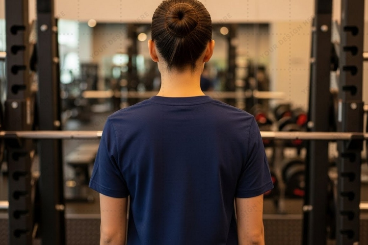 Navy blue t-shirt gym workout T-shirt Mockup Design