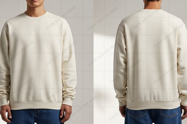 Mens crew neck sweatshirt in light beige T-shirt Mockup Des