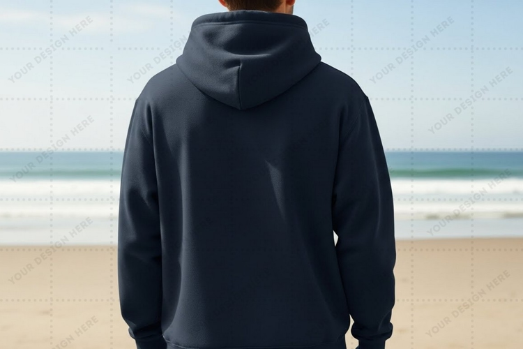 Men's casual dark gray hoodie by the beach T-shirt Mockup De