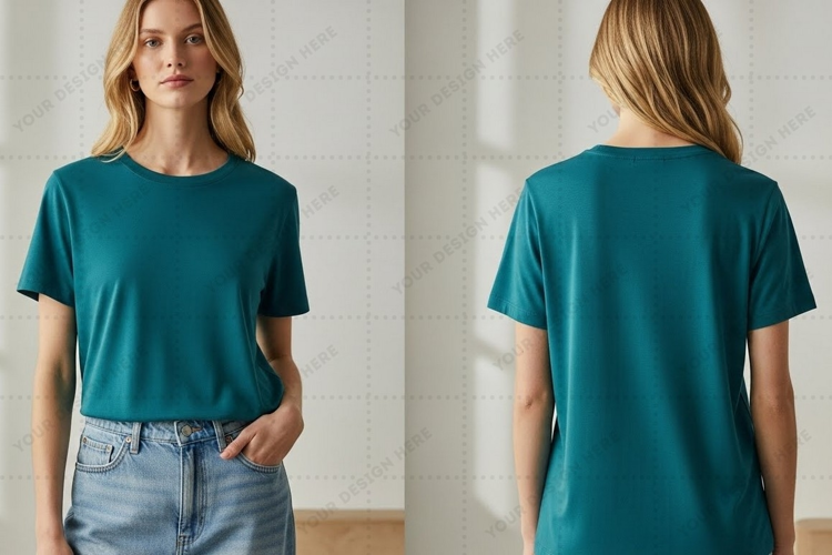 Teal solid color T-shirt Mockup Design