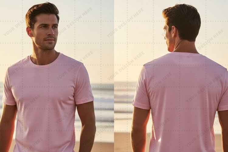 Men's pink T-shirt Mockup Design example image 1