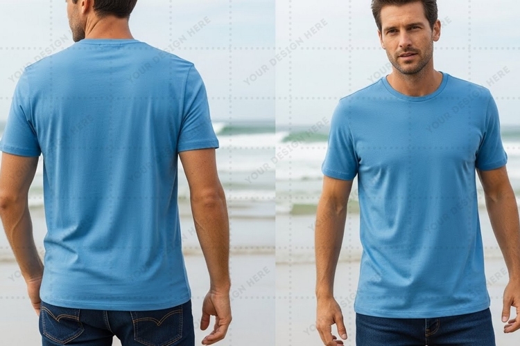 Mens light blue crew neck T-shirt Mockup Design