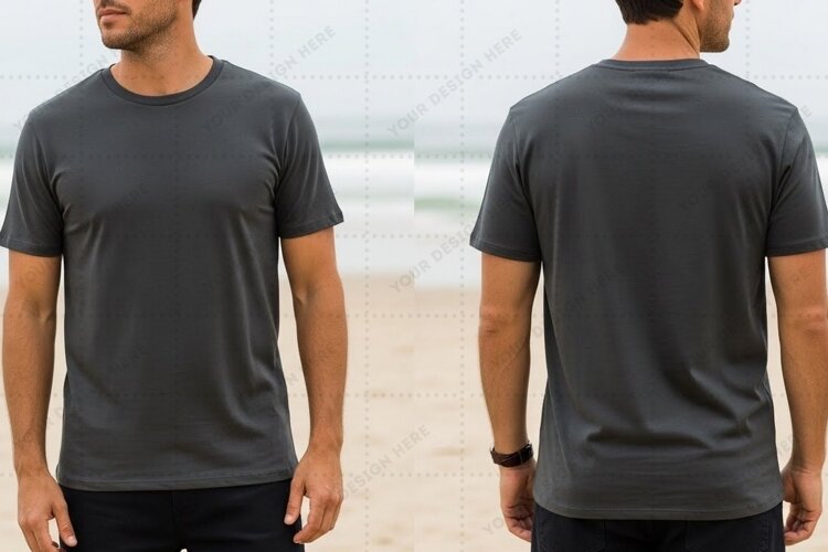 Men's solid gray T-shirt Mockup Design example image 1