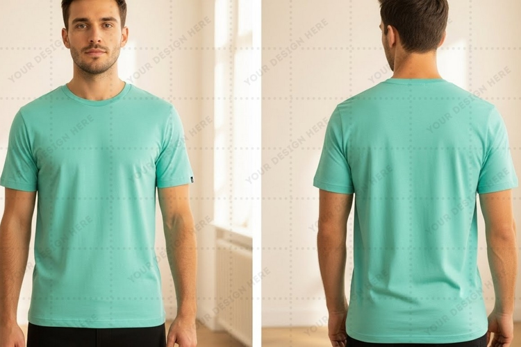 Men's mint green crew neck T-shirt Mockup Design