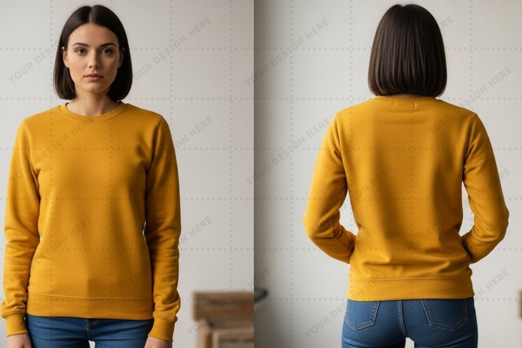 Mustard yellow long sleeve T-shirt Mockup Design