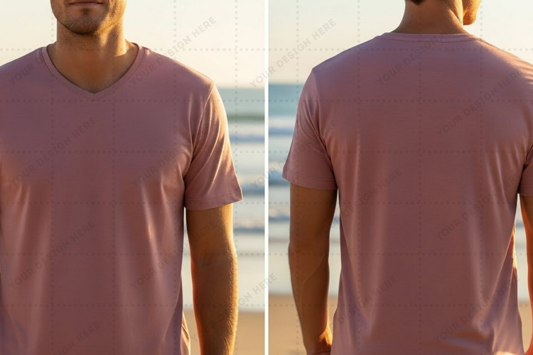 Men's mauve v-neck T-shirt Mockup Design