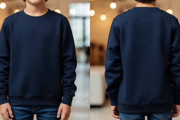 Navy blue crew neck T-shirt Mockup Design