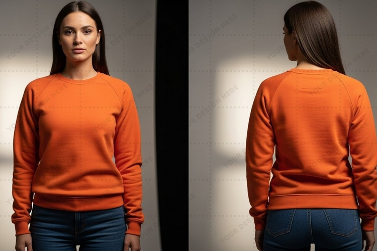 Bright orange long sleeve T-shirt Mockup Design