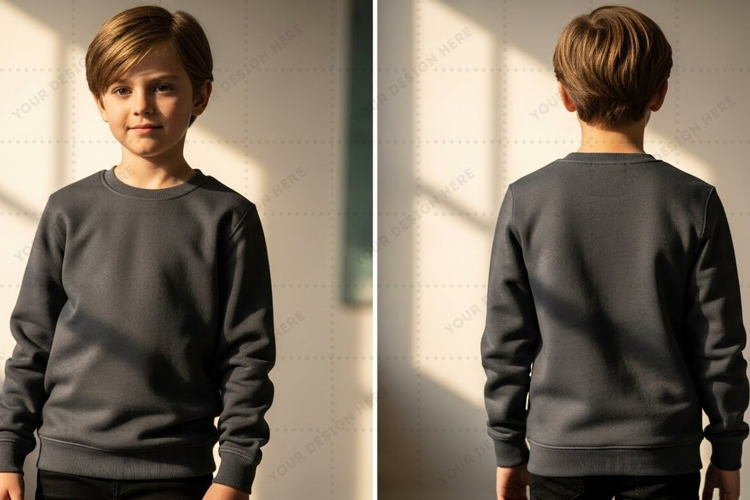 Kids' gray crew neck T-shirt Mockup Design