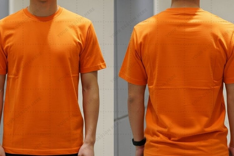 Bright orange men's T-shirt Mockup Design example image 1
