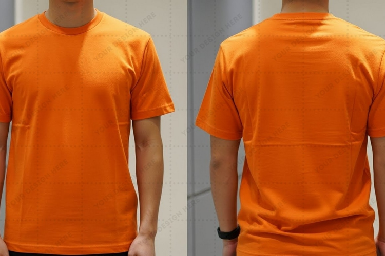 Bright orange men's T-shirt Mockup Design