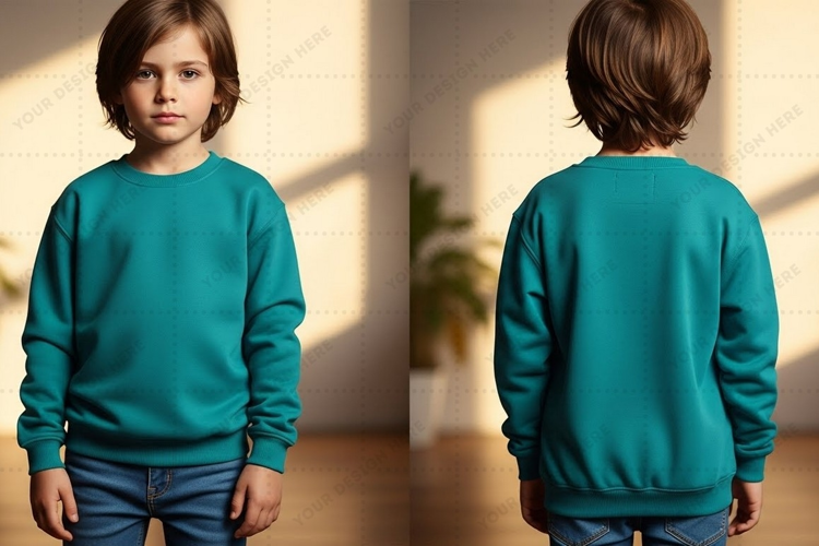 Teal long-sleeve for kids T-shirt Mockup Design