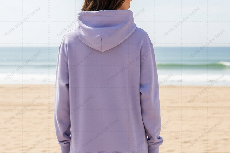 Lavender hoodie on beach T-shirt Mockup Design