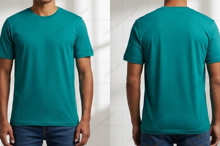 Men's teal crew neck T-shirt Mockup Design