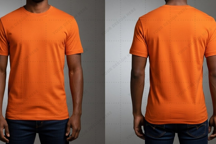 Bright orange men's T-shirt Mockup Design